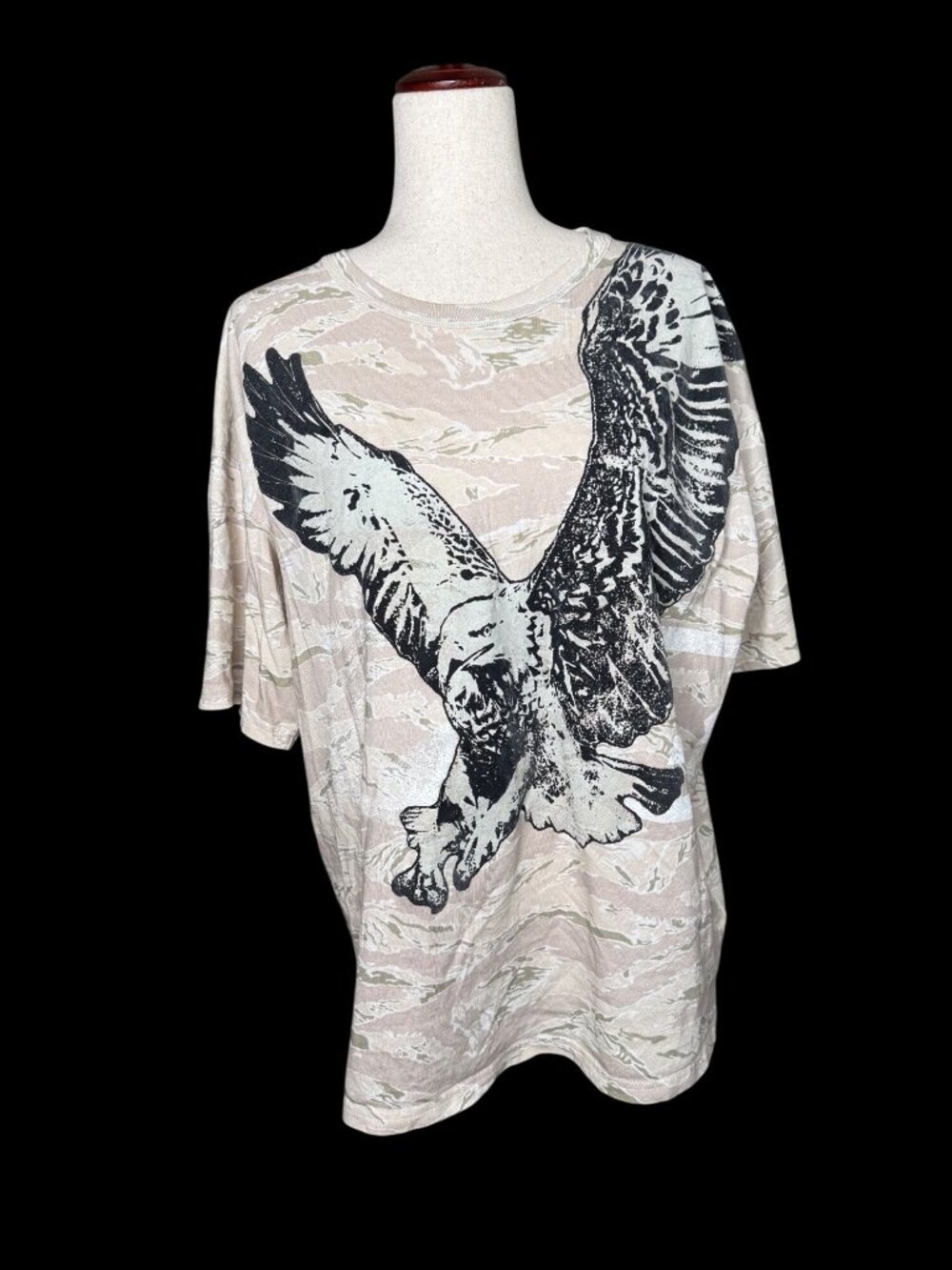 Diesel Beige Camo Eagle Graphic Oversized Mens Cotton T-Shirt Lg Grunge Skater